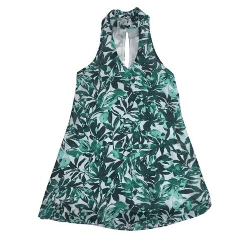 Lulu's Green Tropical Palm Frond‎ Sleeveless Shift Sun Dress Size XS